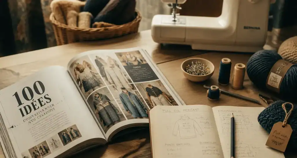 100 idées magazine, magazine DIY sur table en bois, couture et laine