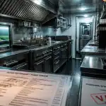 Aménagement food truck : cuisine inox, hotte professionnelle et zone froide