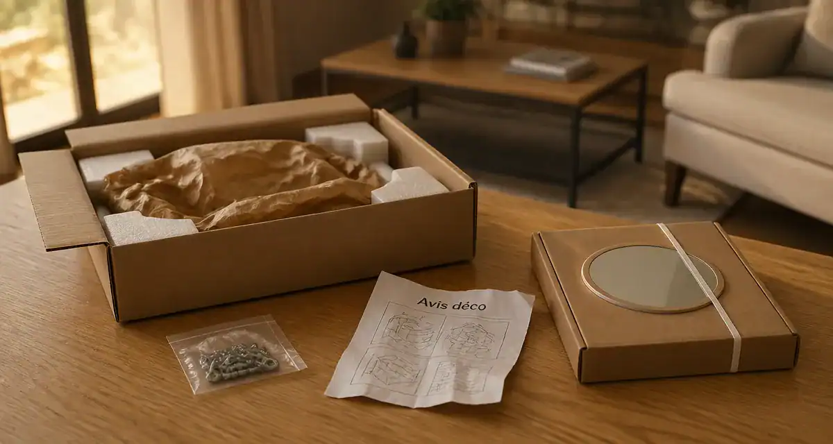Atmosphera avis : table chêne clair, carton livraison et calage