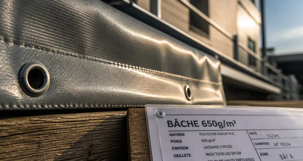 Bâche PVC 650 g/m² avec bache prix, œillets inox et ourlet