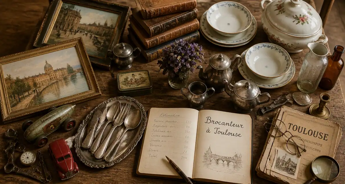 brocanteur toulouse objets anciens sur table