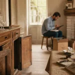 Brocanteurs landes estimant meubles anciens dans une maison landaise