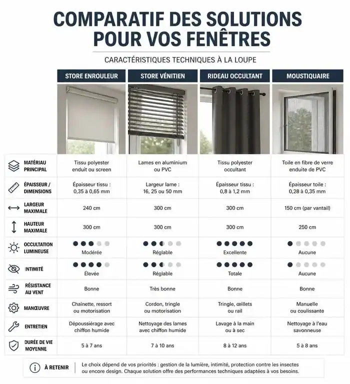 Infographie comparative des types de stores et rideaux sur-mesure pour Stores-et-rideaux.com avis