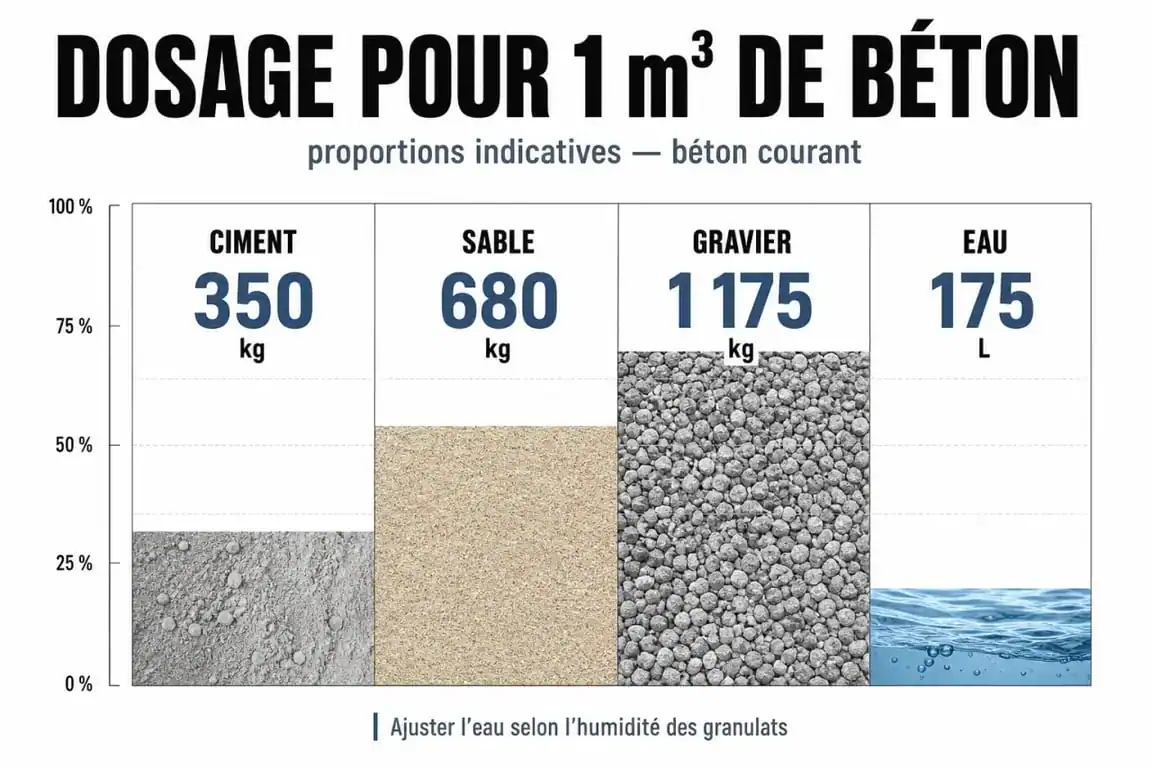 Infographie des proportions pour 1m3 de béton