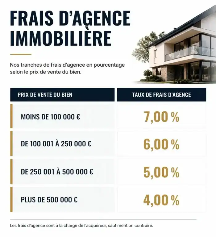 Infographie des frais d'agence Stéphane Plaza 2024 selon les tranches de prix de vente