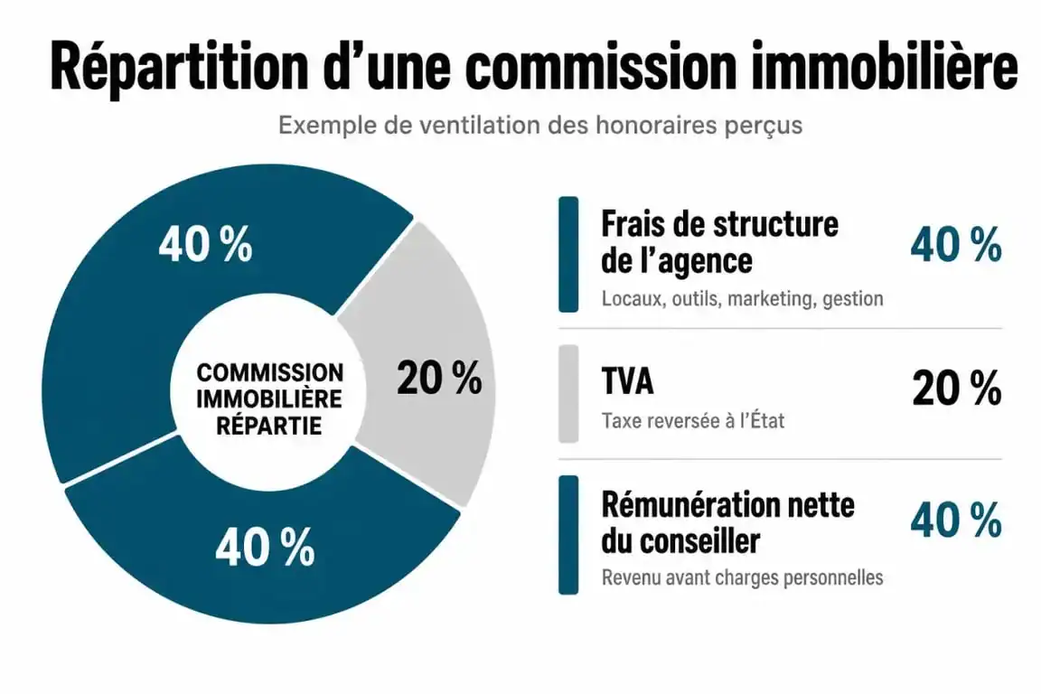 Répartition d'une commission d'agent immobilier : schéma explicatif des frais et honoraires
