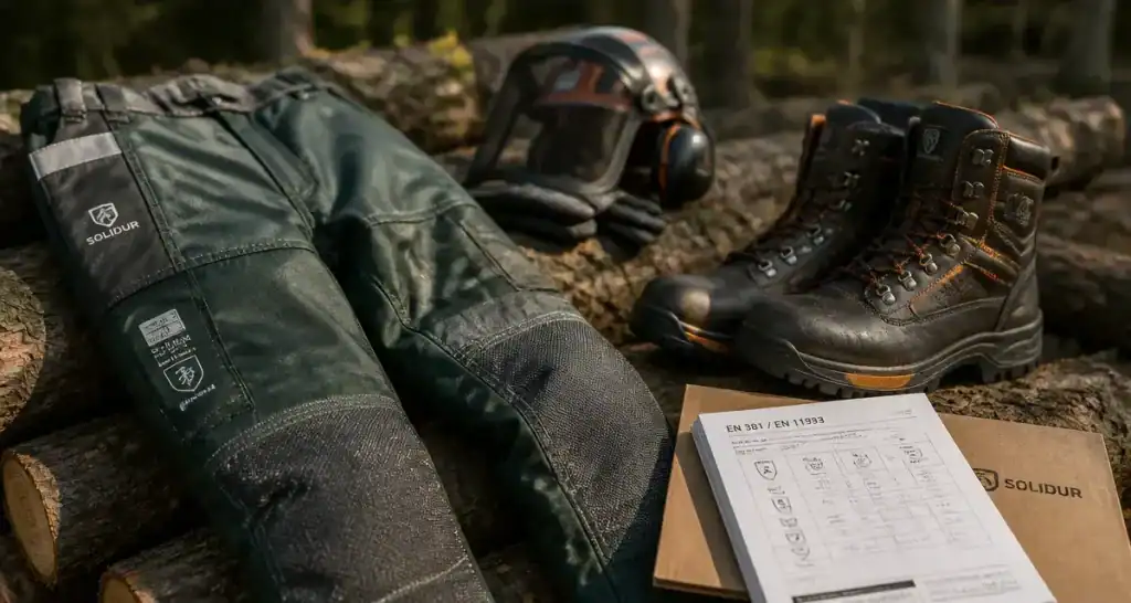 EPI tronçonneuse : pantalon anti-coupure, bottes sécurité, casque et gants
