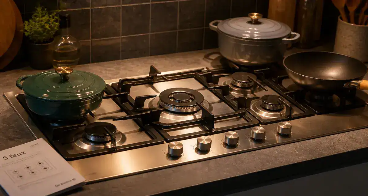 Meilleur plaque de cuisson gaz 5 feux inox encastrée, 5 brûleurs