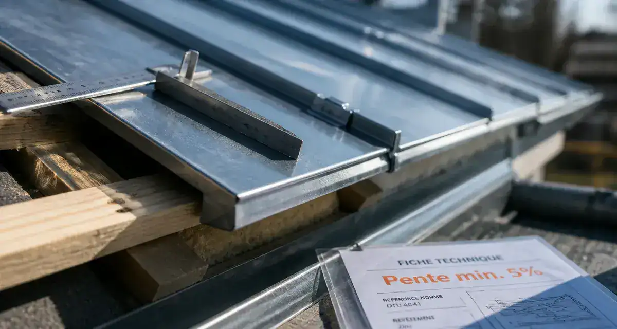 Pente toiture zinc, faible pente, joints debout sur zinc