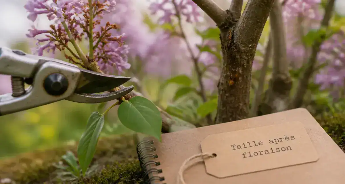 Taille du lilas : sécateur coupe une panicule fanée après floraison