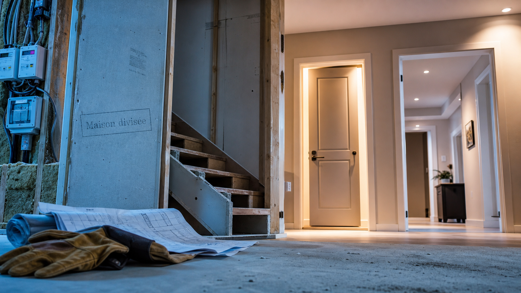 Avant-après d’une maison divisée en 2 logements : réseaux séparés en chantier
