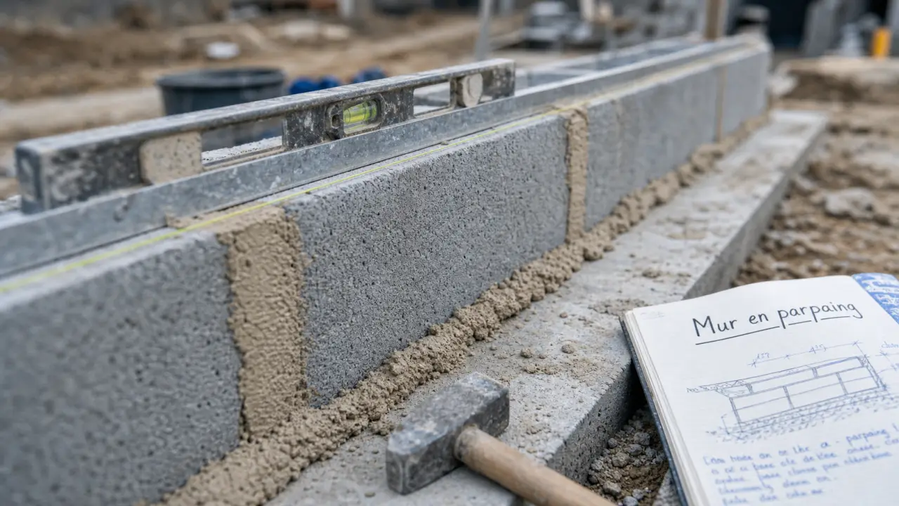 Monter un mur en parpaing : première rangée sur semelle béton
