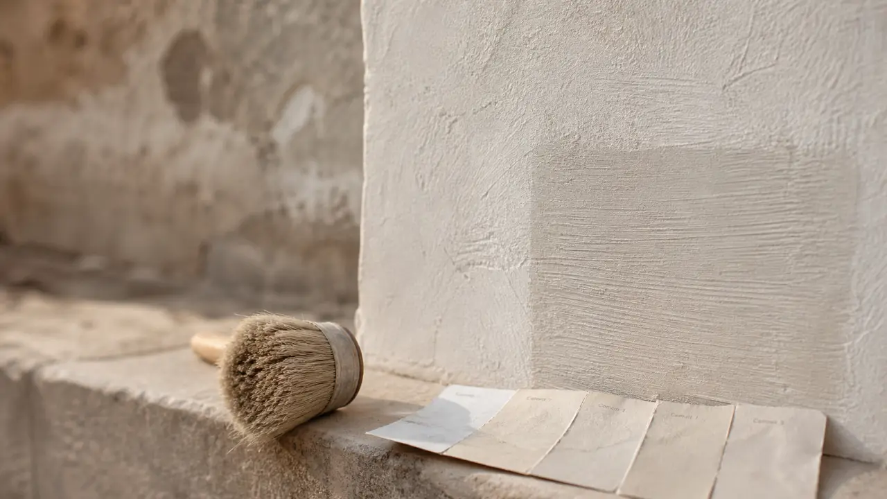 Peinture extérieur à la chaux sur façade enduite, aspect mat minéral