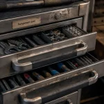 Rangement outil : servante d’atelier avec tiroirs d’outils visibles