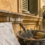 Ravalement de façade nice : traces de sel sur façade avec échafaudage