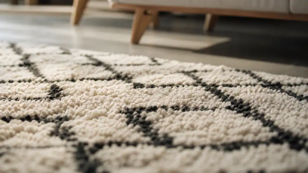 Tapis berbere blanc et noir noué, laine et motifs en losanges