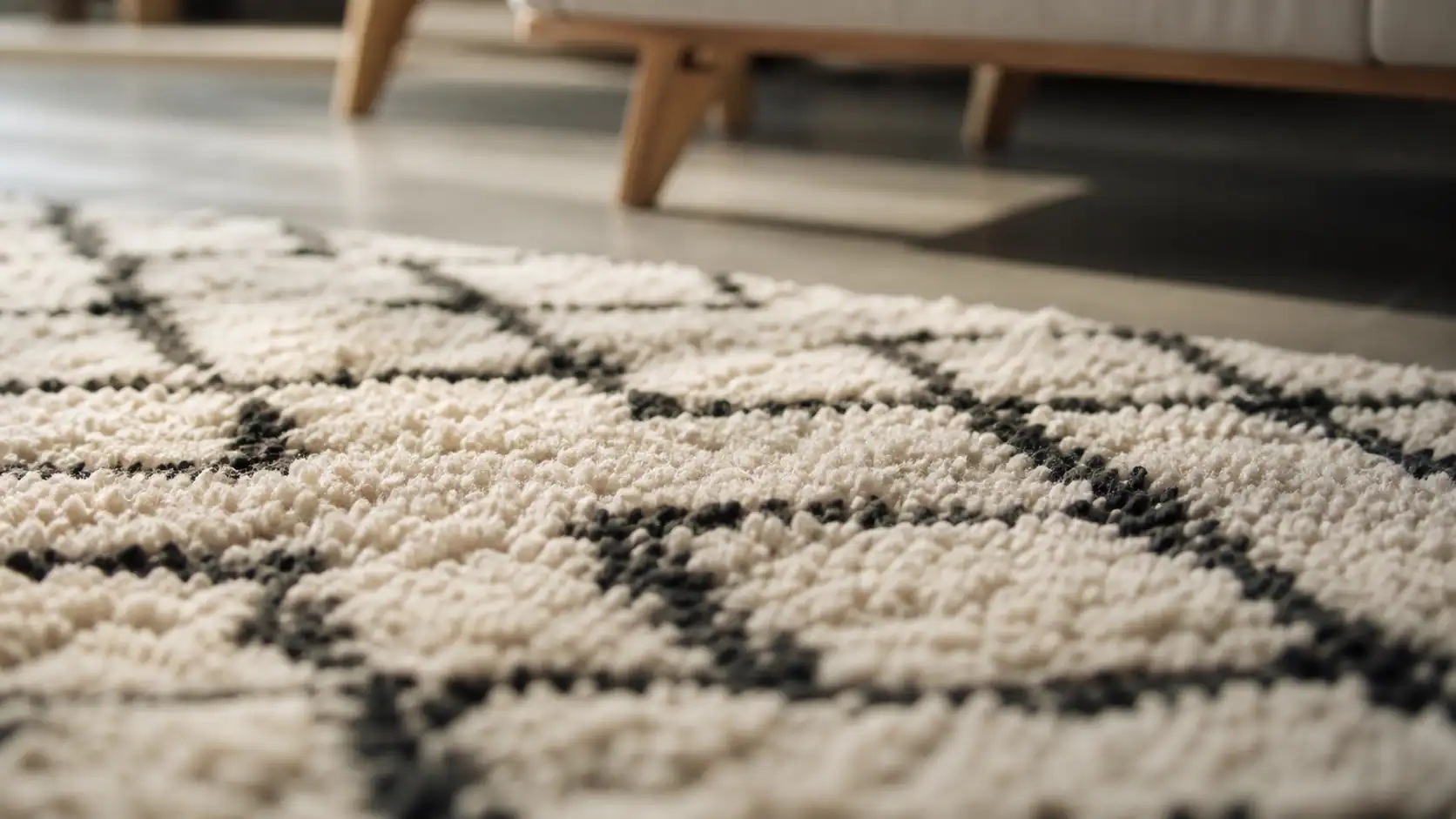 Tapis berbere blanc et noir noué, laine et motifs en losanges
