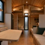 Intérieur tiny house 4 personnes pour 4 : cuisine et mezzanines