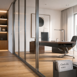 Vitre pour cloison interieure en verre feuilleté clair séparant salon et bureau