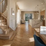 architecte interieur la baule, villa rénovée : intérieur lumineux avec moulures et parquet bois
