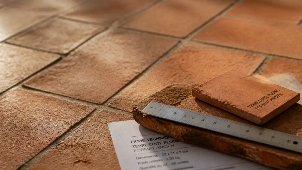 Brique sol en terre cuite : joints 5 mm, texture et rendu