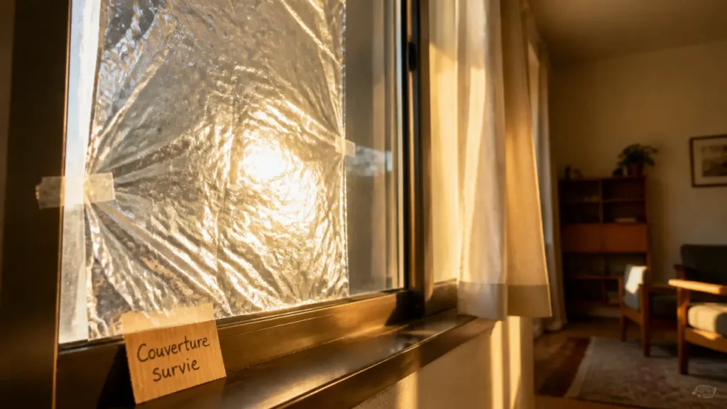 Couverture de survie sur une fenêtre : utile en dépannage, risquée en solution durable