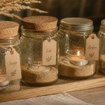 Déco bocaux : bocaux en verre décorés, sable ambre et bougies