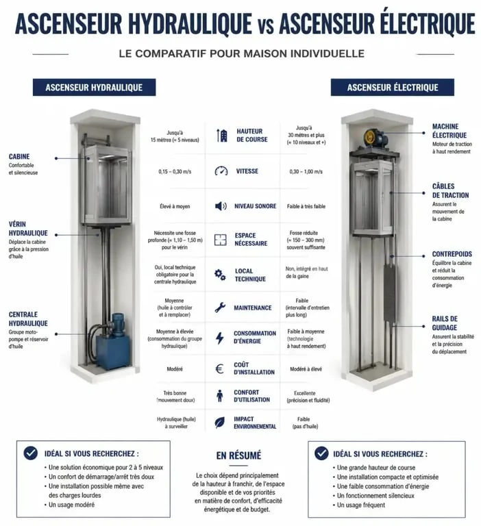 Comparatif technique ascenseur maison individuelle Lyon : hydraulique vs électrique