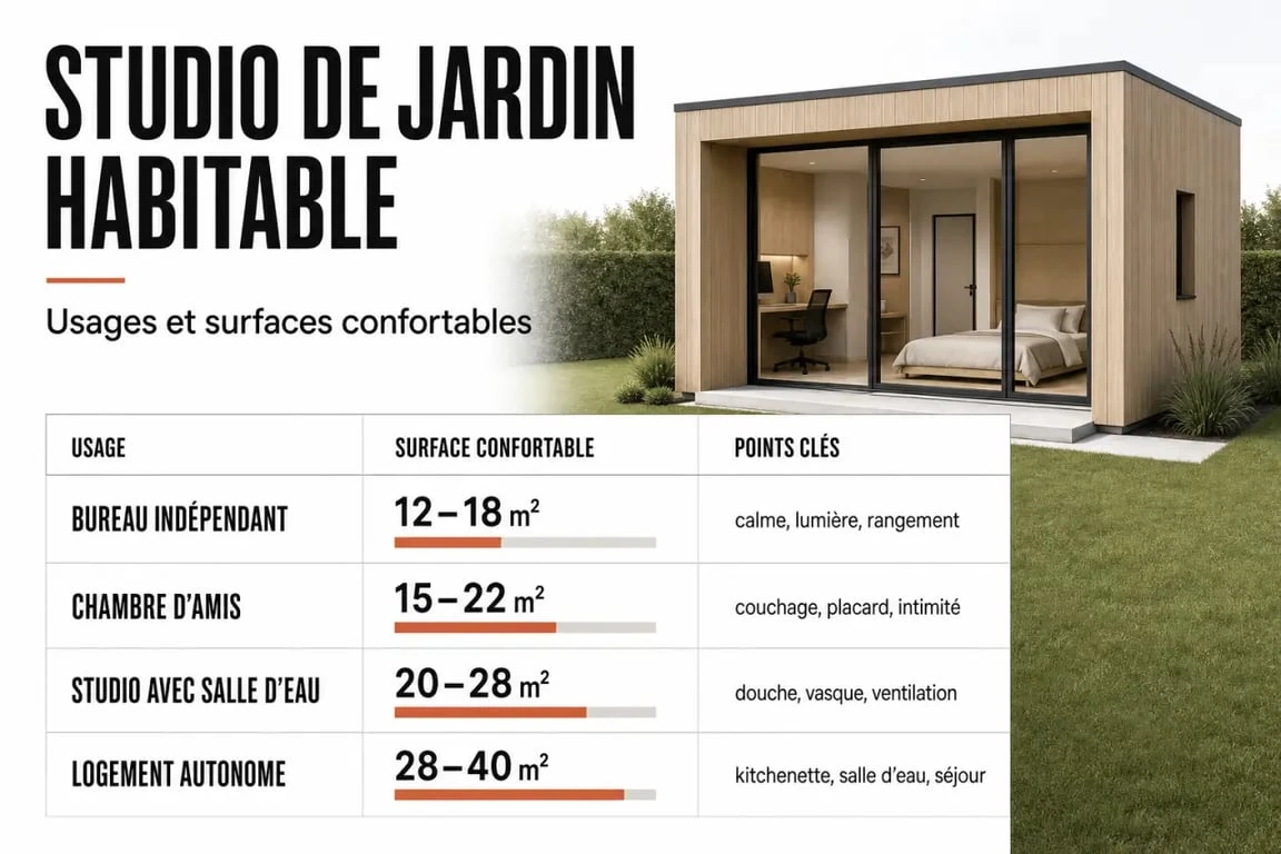 Studio de jardin habitable : surfaces recommandées selon l’usage et points à prévoir