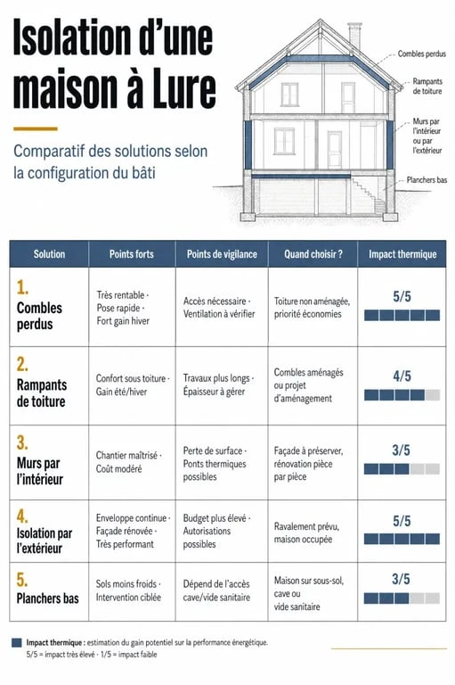 Isolation maison Lure : comparaison des solutions combles, murs, ITE, ITI et planchers bas