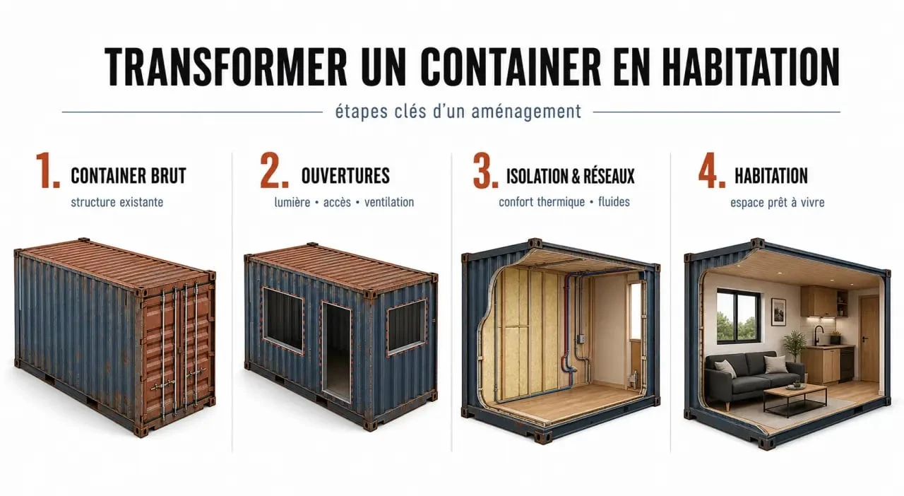 Aménagement container en habitation : étapes de transformation d’un container maritime en logement