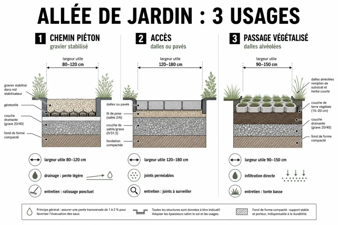 Allée jardin : comparaison visuelle des revêtements et des usages pour choisir le bon aménagement