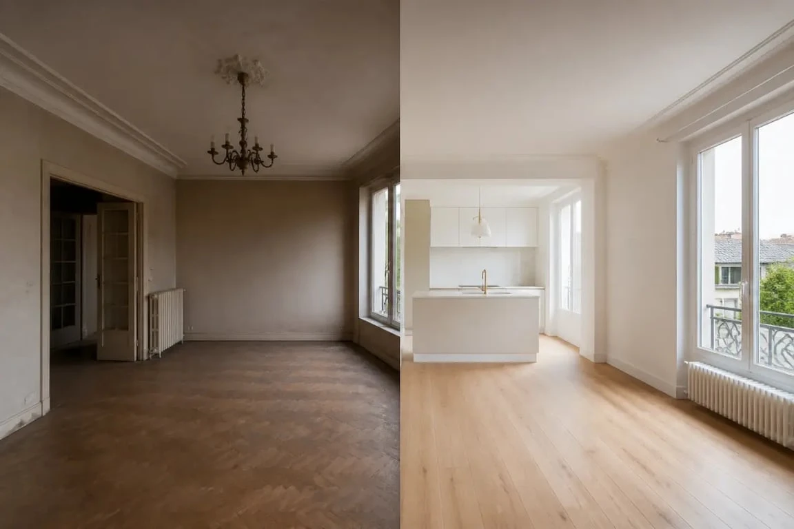 Rénovation intérieure bry sur marne d’un appartement ancien en avant/après avec séjour modernisé