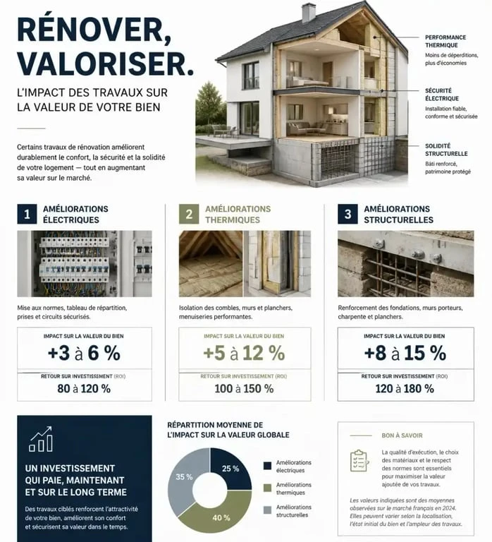 Tableau comparatif de l'impact des travaux sur la valeur d'un appartement à Paris