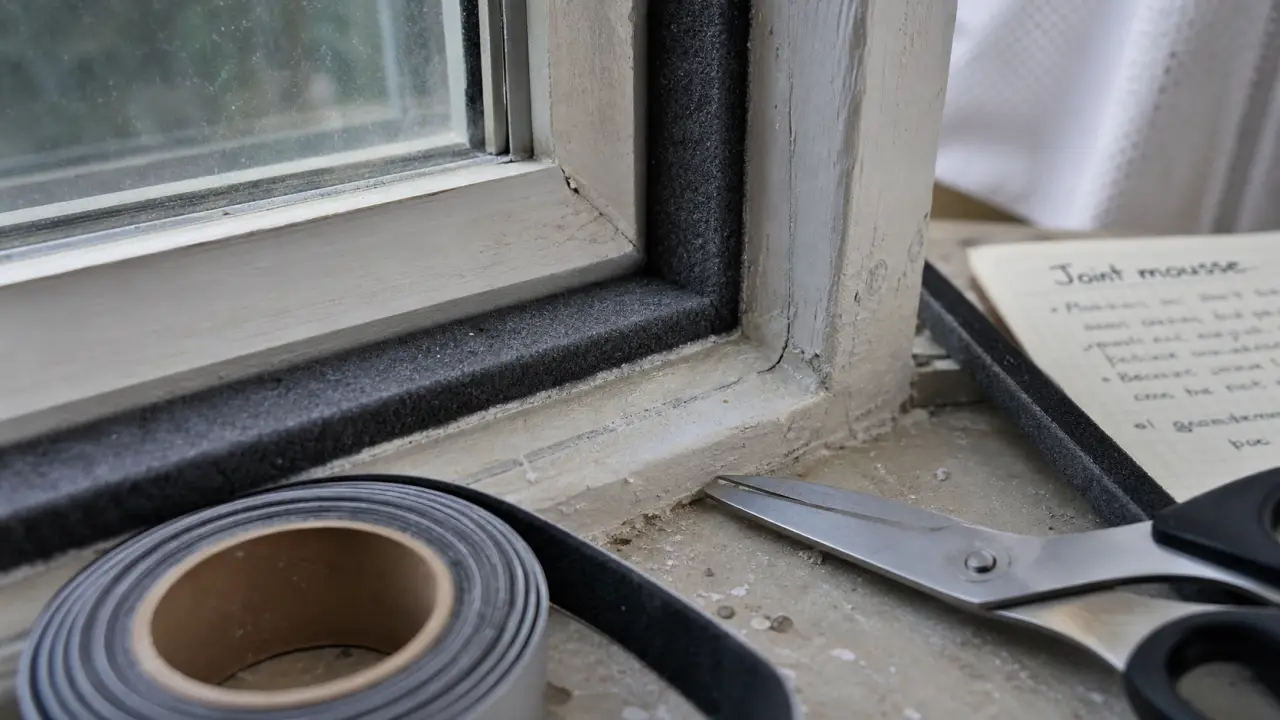 Mousse joint fenetre isolante noire sur dormant, anti-courant d’air
