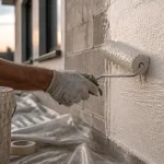 Crepi au rouleau exterieur sur façade en parpaings