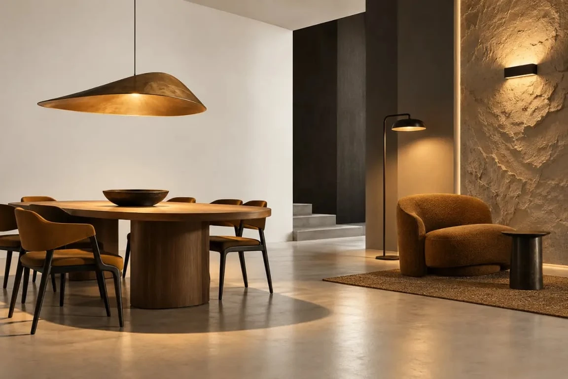 Luminaire design dans un salon avec éclairage fonctionnel et ambiance lumineuse modulable