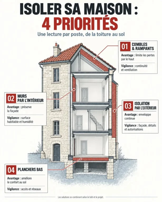 Entreprise isolation Lyon : comparaison visuelle des solutions pour combles, murs et planchers