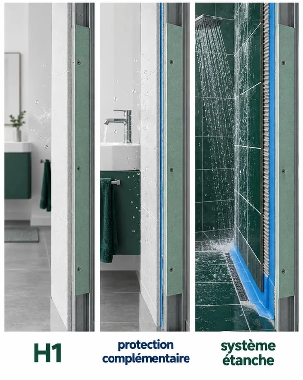 Plaque hydrofuge salle de bain : différences entre zone humide, projection directe et système étanche