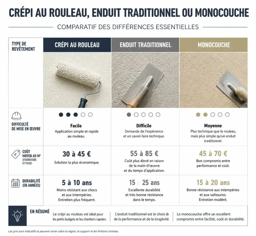 Comparatif des méthodes de crépi extérieur au rouleau et enduits traditionnels