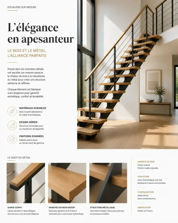 Exemple de design d'escalier sur mesure en bois et métal