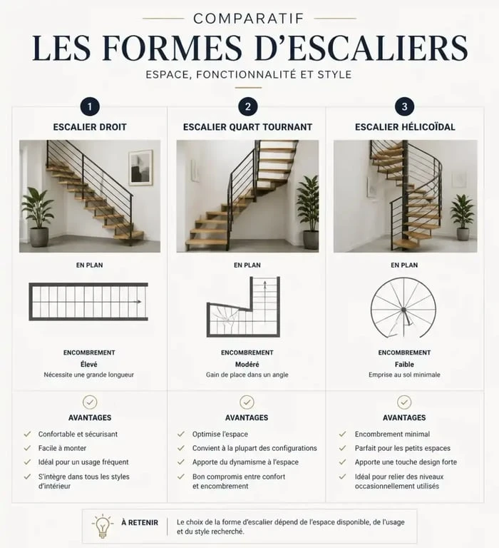 Comparatif des formes d'escaliers sur mesure en bois pour optimiser l'espace