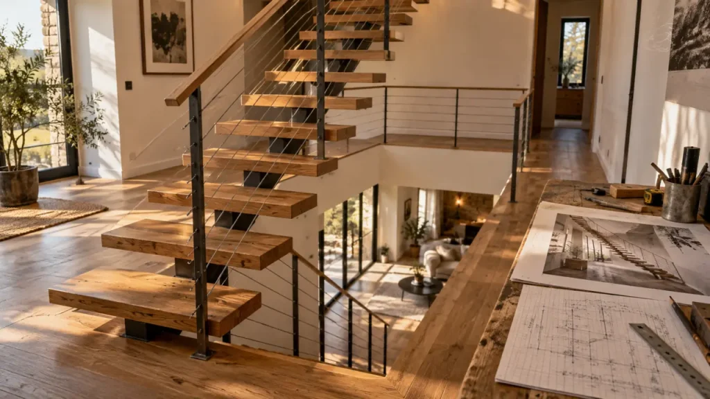 Escalier sur mesure en bois : guide technique pour réussir votre projet de la trémie à la pose