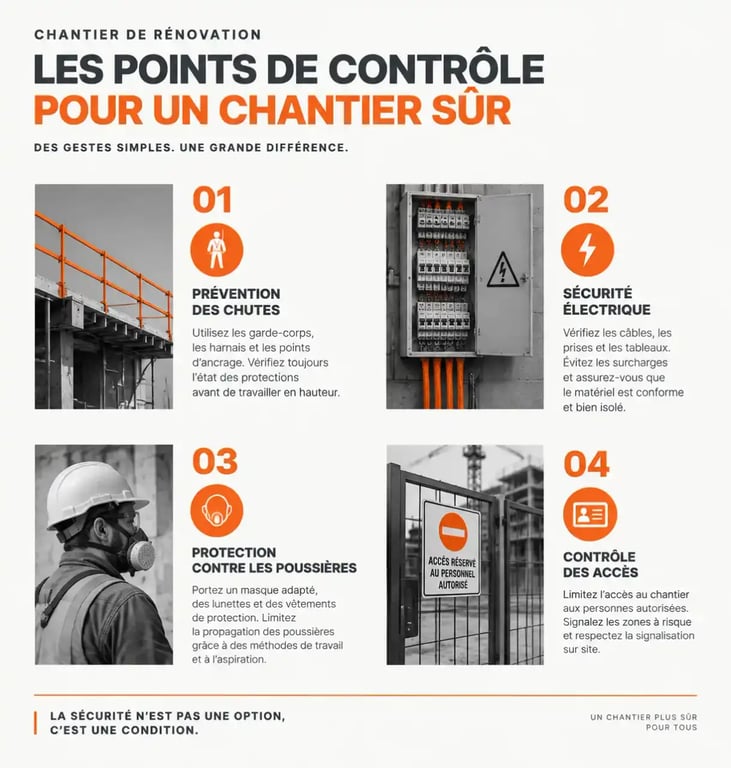 Infographie des points de vigilance pour sécuriser un chantier de rénovation