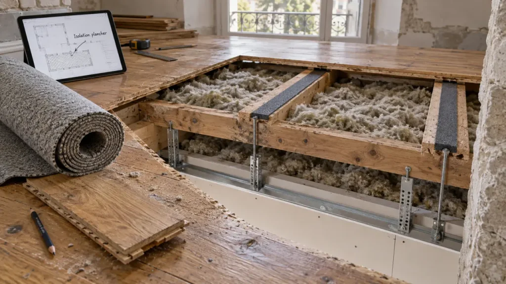 Isoler phoniquement un plancher bois : 3 solutions selon l’accès au chantier
