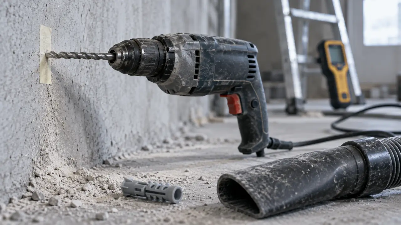 Percement mur sans dégâts avec foret béton