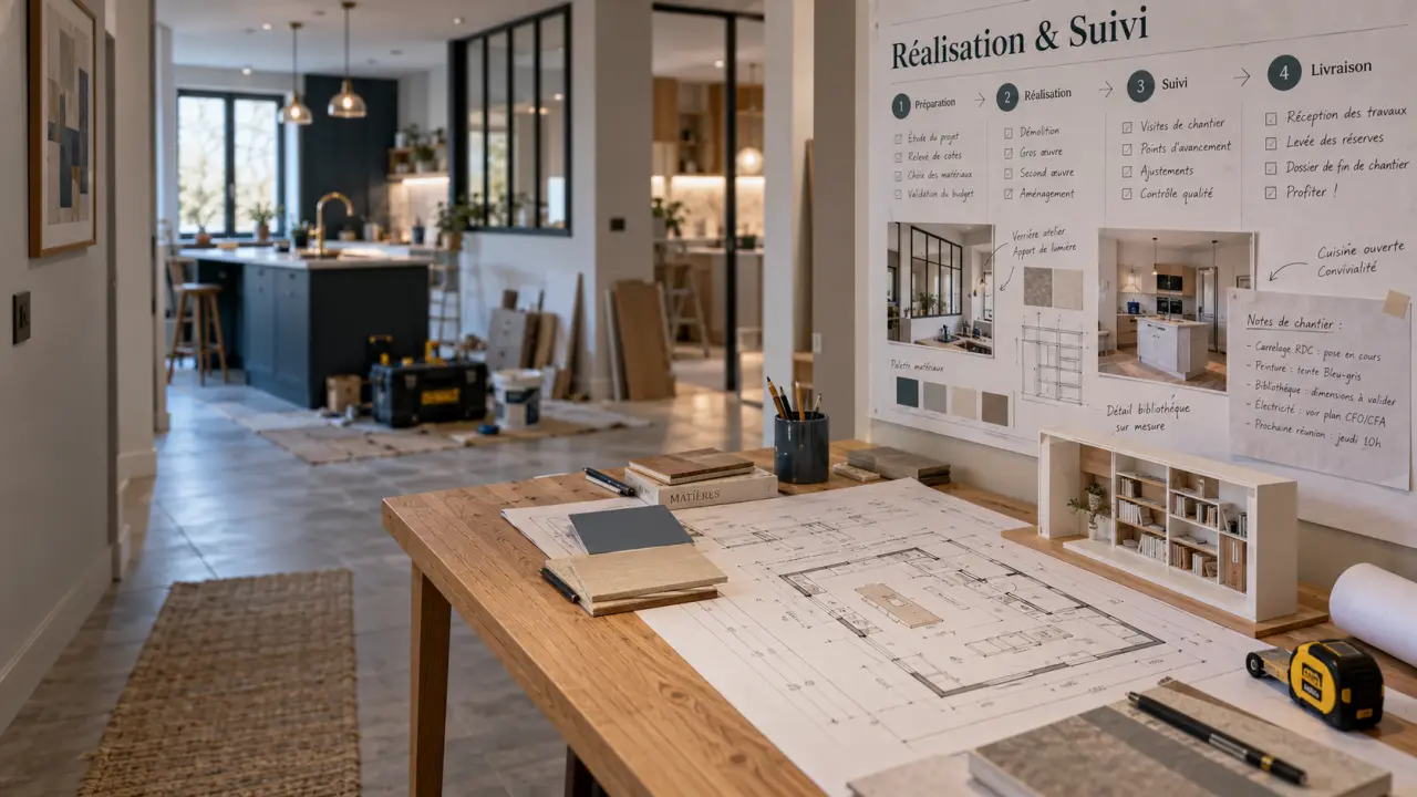 Aménagement intérieur golfe du morbihan : suivi travaux intérieur, plan peinture et maquette