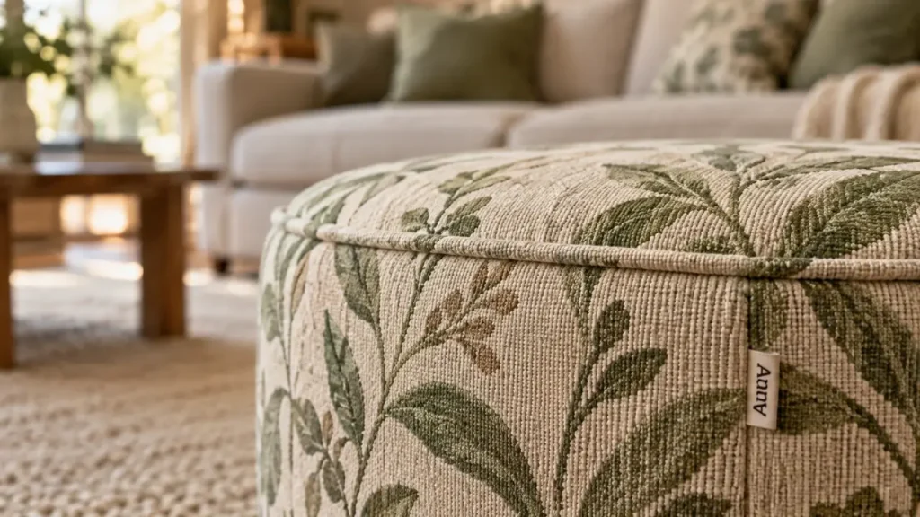 Pouf tapissier pour le salon : rond pour fluidifier, cubique pour structurer